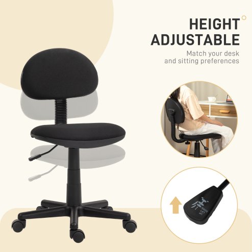 HOMCOM Armless Office Chair, Small Desk Chair, Height Adjustable Computer Chair with Rolling Wheels and Low Back, Black
