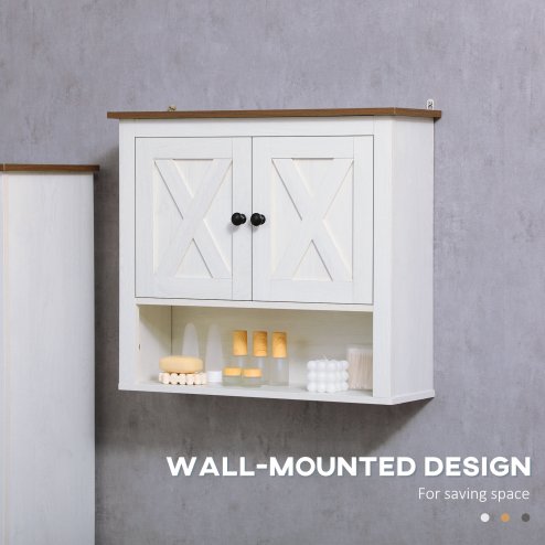 kleankin Farmhouse Bathroom Cabinet Wall Mounted, Bathroom Wall Cabinet with Storage Shelves and Cupboard, Ash Wood-Effect