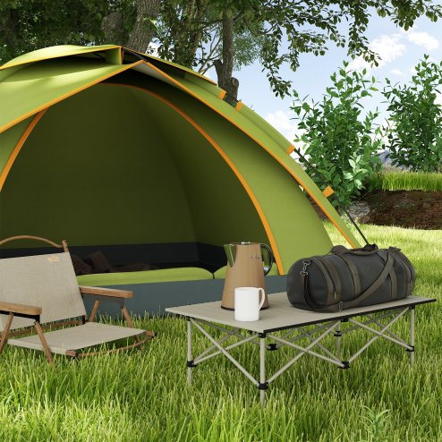 Outsunny Portable Camping Table, 3ft Lightweight Folding Aluminium Picnic Table with Roll Up Top, Carry Bag for Outdoor Camping, Picnic, Hiking, Cooking, BBQ, Fishing, Khaki
