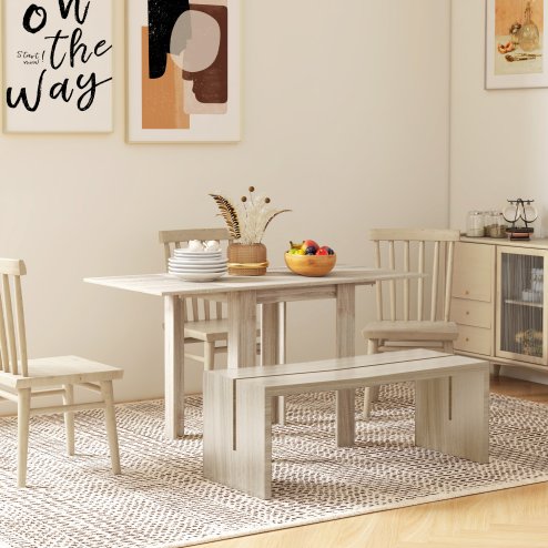 HOMCOM Folding Dining Table, Extendable Kitchen Table for Small Space, Drop Leaf Table for 2-4 People, Oak