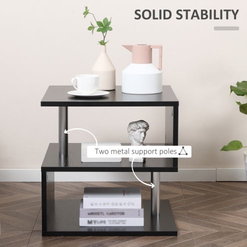 HOMCOM Wooden S Shape Cube Coffee Table 2 Tier Storage Shelves Organizer Office Bookcase Living Room End Desk Stand Display 