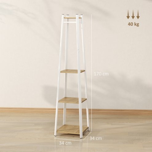 HOMCOM Coat Rack with Storage, Freestanding Coat Stand with 8 Hooks and 3-Tier Shelf, Clothes Rack for Bedroom, Entryway