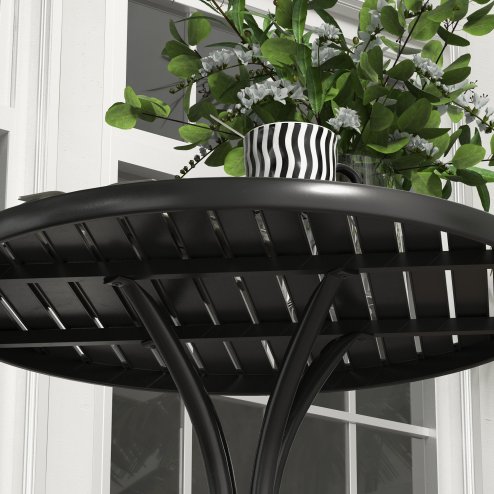 Outsunny 66cm Garden Side Table, Round Bistro Coffee Table, Outdoor Patio Table with Steel Frame and Slat Tabletop for Balcony and Porch, Black