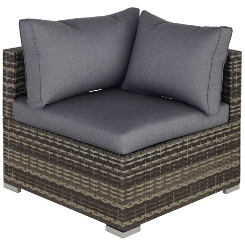 Outsunny Outdoor PE Rattan Corner Sofa, Garden Wicker Furniture Single Sofa Chair w/ Cushions, Deep Grey