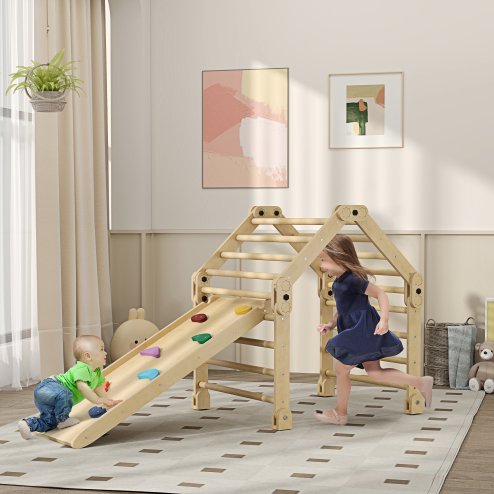 AIYAPLAY 3 in 1 Kids Climbing Set, Foldable Toddler Climbing Toys Indoor with Sliding Ramp, Montessori Climber Set for 2-6 Years Old, Gift for Boys, Girls