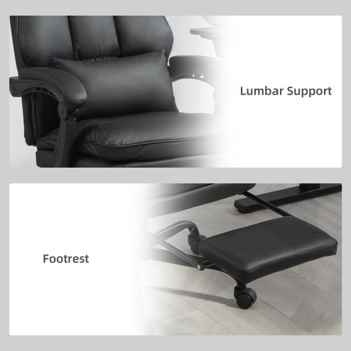 HOMCOM Executive Office Chair with Footrest, PU Leather High Back Desk Chair with Lumbar Support, Swivel Computer Chair with Adjustable Height and Padding Armrests, Black