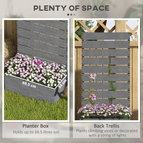Outsunny Garden Planter with Trellis for Climbing Plants, Vines, Flowers, Freestanding Raised Bed for Garden, Outdoor, Patio, Planter Box with Drainage Gap, 72x38x150cm, Dark Grey