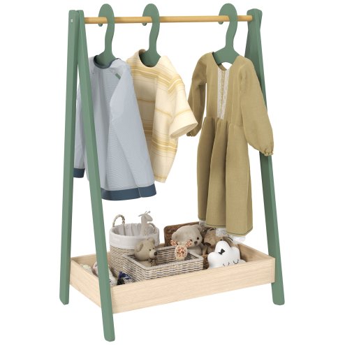 CHINESE AIYAPLAY Kids Clothes Rail, Children Dress Up Rail with 3 Hangers, Bottom Storage Shelf, Gift for Girls, Boys, Nursery, Bedroom, Green