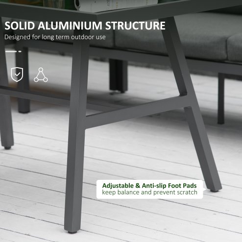 Outsunny 4 Piece L-shaped Garden Furniture Set 8-Seater Aluminium Outdoor Dining Set Conversation Sofa Set w/ Bench, Dining Table & Cushions, Grey