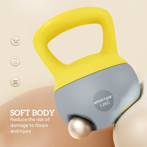 SPORTNOW Soft Kettlebell, 12kg Kettle Bell with Non-Slip Handle for Home Gym Weight Lifting and Strength Training, Yellow and Grey