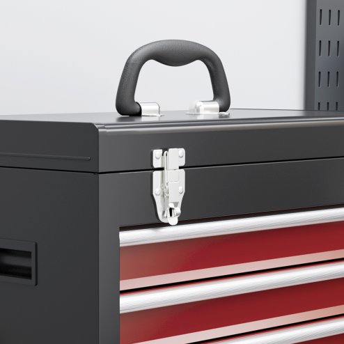 HOMCOM Rolling Tool Cabinet on Wheels with 5 Drawers and Lockable Cabinet, Portable Top Tool Chest and Roller Cabinet Combo for Workshop and Home, Red