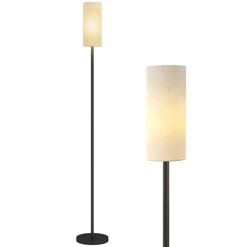 HOMCOM Floor Lamp for Living Room, Modern Standing Lamp with Linen Shade & Foot Switch, Minimalist Tall Pole Lampshade for Bedroom, Office, White