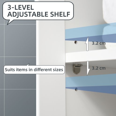 kleankin Bathroom Cabinet, Bathroom Storage Unit with Drawer, Double Door Cabinet, Adjustable Shelf for Living Room, Bedroom, White