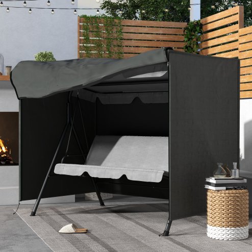 Outsunny 3 Seater 600D Oxford Patio Swing Chair Cover Outdoor Garden Furniture Rain Protection Protector Waterproof Anti-UV, 205 x 124 x 164cm, Dark Grey