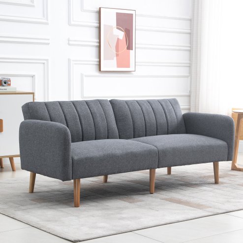 HOMCOM 3 Seater Sofa Bed, Convertible Linen Fabric Sofa Couch, Click Clack Sofabed with Adjustable Split Backrest for Living Room, Bedroom, Guest Room
