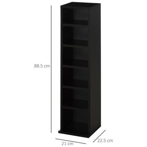 HOMCOM 204 CD Media Display Shelf Unit Set of 2 Blu-Ray Tower Rack w/ Adjustable Shelves Bookcase Storage Organiser, Black