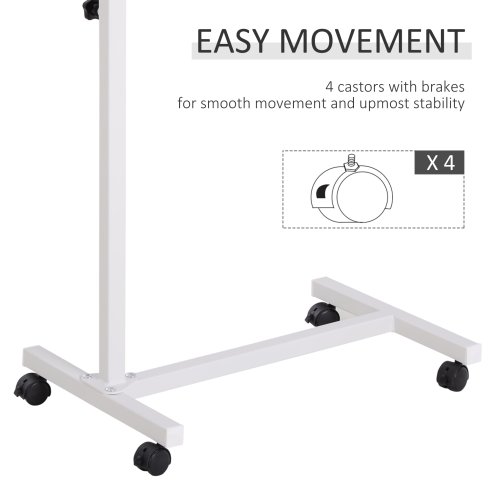 HOMCOM Height Adjustable Over Bed Table with Wheels, C Shaped Laptop Desk, Portable Hospital Bed Table for Living Room, Bedroom