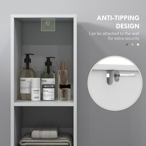 HOMCOM Narrow Bathroom Cabinet, Slim Bathroom Storage Unit with Open Compartment, Freestanding Storage Cupboard for Small Spaces, 30 x 30 x 160 cm, White