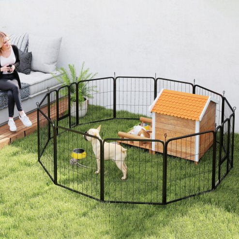 PawHut Dog Pen, 12 Panel Puppy Pen, Steel Dog Playpen, for Medium Breeds, 80cm Tall, Black