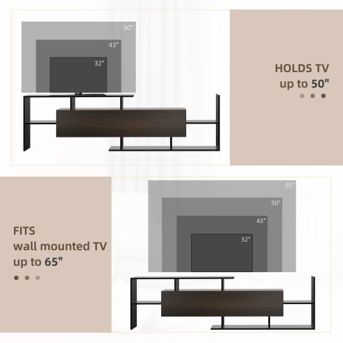 HOMCOM Modern TV Cabinet with Wall Shelf, TV Unit with Storage Shelf and Cabinet, for Wall-Mounted 65