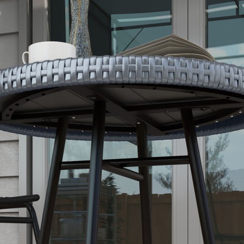 Outsunny Outdoor Coffee Table, Garden PE Rattan Side Table with Plastic Wood Table Top, X-Shape Support for Indoor, Outdoor, Balcony, Patio, Grey