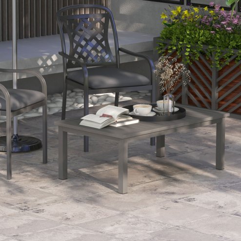 Outsunny Aluminium Outdoor Coffee Table, Rectangular Patio Side Table with Slat Tabletop for Indoor, Garden, Balcony, 100cm x 60 cm, Brown
