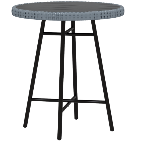 Outsunny Outdoor Coffee Table, Garden PE Rattan Side Table with Plastic Wood Table Top, X-Shape Support for Indoor, Outdoor, Balcony, Patio, Grey
