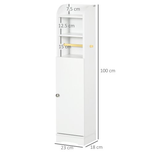 kleankin Slim Bathroom Storage Cabinet with 2 Open Shelves and Toilet Paper Roll Holder, Freestanding Bathroom Storage Unit with Adjustable Shelf, 23 x 18 x 100 cm, White