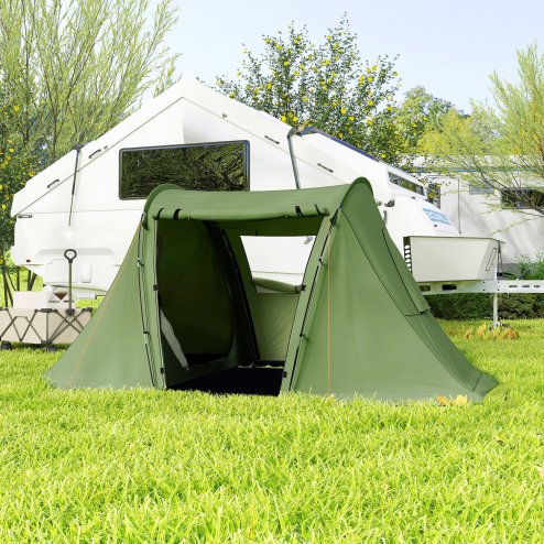 Outsunny 3 Man Camping Tent with Living Area and 2 Bedrooms, 3000mm Waterproof Family Tent with Sewn-in Groundsheet and bag, Portable Dome Shelter  for Hiking, Festival, Backpacking, Green
