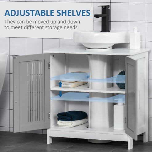 kleankin Modern Under Sink Cabinet with 2 Doors, Bathroom Vanity Unit, Pedestal Under Sink Design, Storage Cupboard with Adjustable Shelves