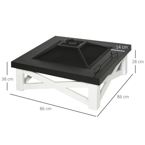 Outsunny Outdoor 3 in 1 Square Fire Pit Brazier with BBQ Grill, Metal Large Firepit with Lid, Log Grate, Poker for Backyard, Camping, Bonfire, Wood Burning Stove, 86 x 86 x 38cm, Black