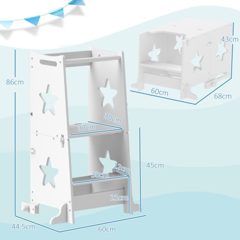 AIYAPLAY Toddler Step Stool, Toddler Tower, 2 in 1 Toddler Step with Safety Rail, for Kitchen, Bathroom, Counter, White