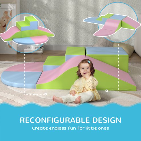 HOMCOM 6 Piece Soft Play Equipment, Kids Foam Blocks Toys for Climb and Crawl, Indoor Activity Play Set Playground for Toddler 1-3 Years Old, Pink