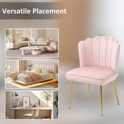 HOMCOM Shell Luxe Velvet Accent Chair with Gold-tone Metal Legs, Modern Vanity Chair for Living Room, Bedroom, Home Office, Pink