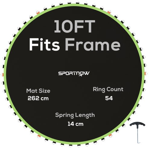 SPORTNOW Trampoline Replacement Mat with Eight Rows of Stitching, Spring Pull Tool, 54 V-Hooks, for 10ft Trampoline, Using 14cm Springs, Trampoline Jumping Mat, Green