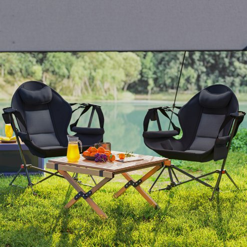 Outsunny Hammock Camping Chair Set of 2, Adjustable Back Swinging Camping Chair Portable Swinging Chair with Cup Holder, Headrest, Padded Seat and Carry Bag for Travel Fishing Hiking, Black