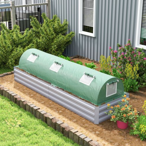 Outsunny PE Mini Greenhouse, 3 M Portable Tunnel Green House with 5 Mesh Windows, Green Grow House Steel Frame for Indoor and Outdoor, Green