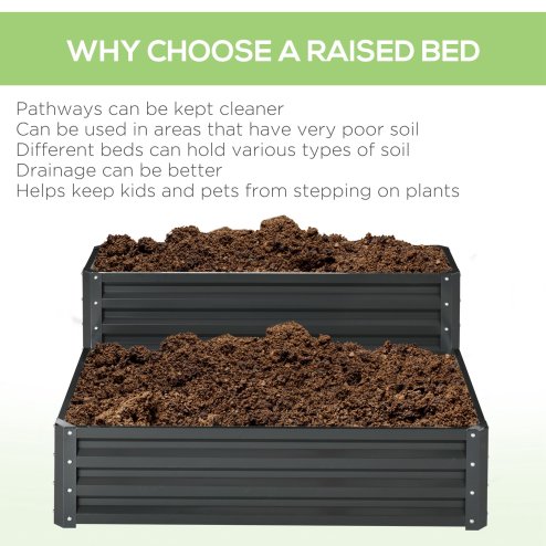 Outsunny 2 Tier Galvanised Raised Garden Bed, Outdoor Steel Planter Box with Open Bottom for Vegetables, Flowers and Herbs, 120 x 101 x 58 cm, Dark Grey