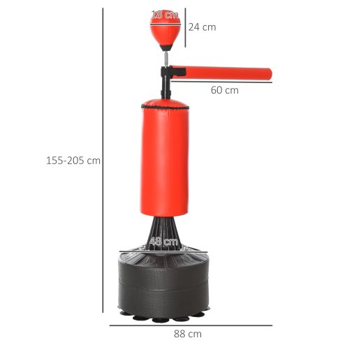 HOMCOM 155-205cm 3-IN-1 Freestanding Boxing Punching Bag Stand, Boxing Speed Trainer with Rotating Flexible Arm, Speed Ball, Fillable Base, Red