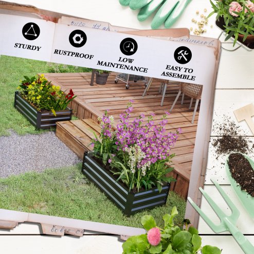 Outsunny Set of 2 Raised Garden Bed, Outdoor Planter Box with Galvanised Steel Frame for Growing Vegetables, Flowers and Herbs, 100 x 60 x 30cm, Grey
