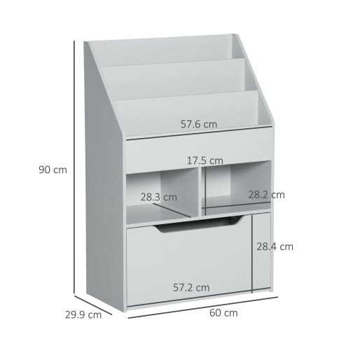 HOMCOM Kids Bookshelf with Storage Drawer, Children's Bookcase with Wheels, Toy Organiser for Bedroom, Playroom - Grey