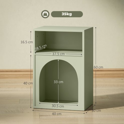 HOMCOM Bedside Table, Modern Bedside Cabinet with 2 Open Compartments and Unique Arch Design, Side Table for Living Room, Bedroom, Light Green
