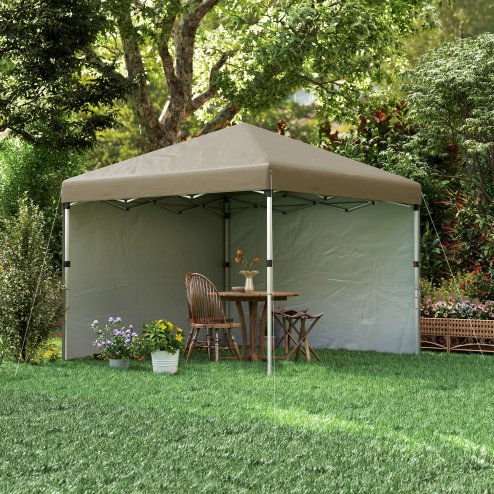 Outsunny 3 x 3 (M) Pop Up Gazebo, UPF 30+ with 2 Sidewalls, Leg Weight Bags and Wheeled Bag, Height Adjustable Party Tent Event Shelter for Garden, Patio, Khaki