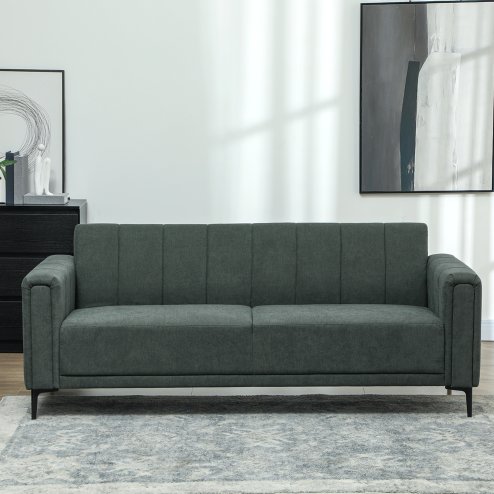 HOMCOM 3 Seater Sofa, Modern Fabric Sofa Couch, Channel Tufted Upholstered Sofa Settee for Living Room, Guest Room, Bedroom, Home Office, Charcoal Grey