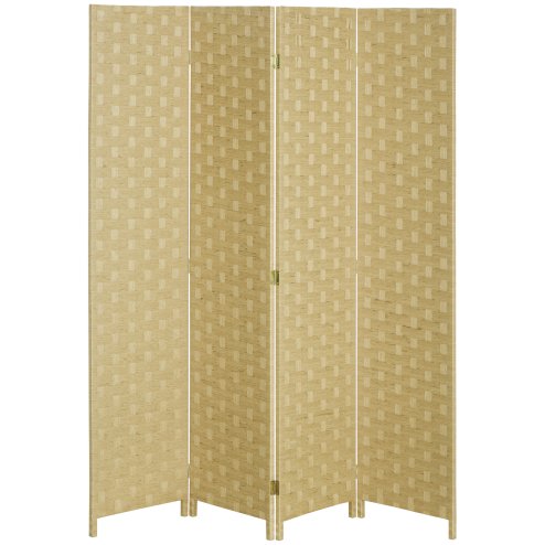 HOMCOM 4-Panel Room Dividers, Wave Fibre Freestanding Folding Privacy Screen Panels, Partition Wall Divider for Indoor Bedroom Office, 170?cm, Brown