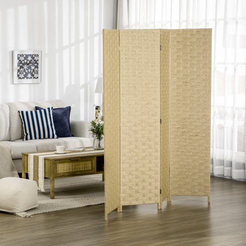 HOMCOM 4-Panel Room Dividers, Wave Fibre Freestanding Folding Privacy Screen Panels, Partition Wall Divider for Indoor Bedroom Office, 170?cm, Brown