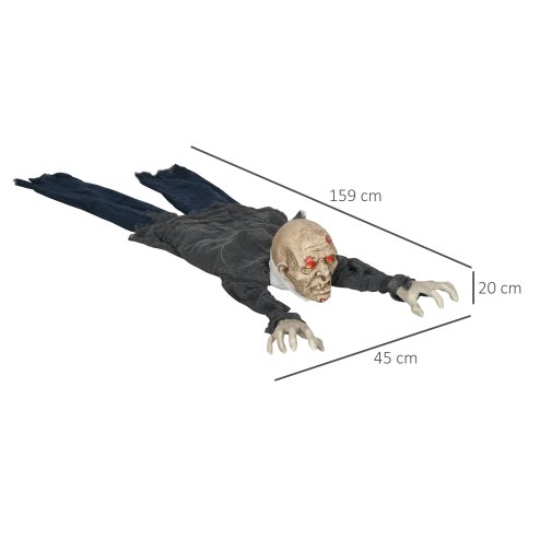 HOMCOM 5.2ft Life Size Outdoor Halloween Decoration Crawling Zombie, Animated Prop Decor with Sound and Motion Activated, Light Up Eyes, Howling Sound, Posable Arms