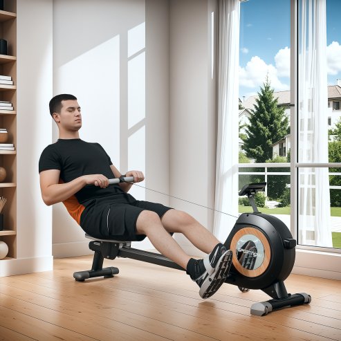 SPORTNOW Rowing Machine, 16-Level Magnetic Rower Machine with LCD Monitor and Phone Holder, Vertical Storage, for Home Gym Cardio Training, Black