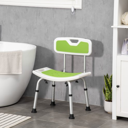 HOMCOM Shower Chair for the Elderly and Disabled, 6-Level Height Adjustable Shower Stool with Backrest, Curved Seat, Anti-slip Foot Pads and Shower Head Holder