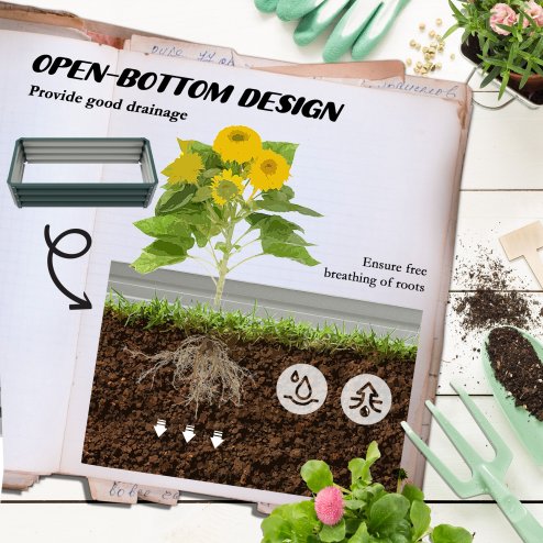 Outsunny Set of 2 Raised Garden Bed, Outdoor Planter Box with Galvanised Steel Frame for Growing Vegetables, Flowers and Herbs, 110 x 50 x 30cm, Green